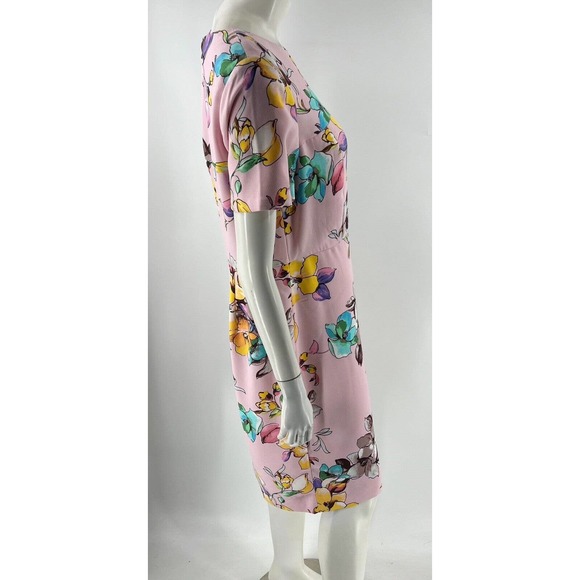 Nation LTD Dress Womens Size 12 Pink Blue Floral Sheath Short Sleeve Back Zipper - Picture 3 of 6